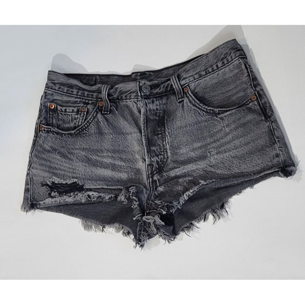 Levis 501 Womens Distressed Denim High-Waisted Button Fly Cutoff Shorts Size 28